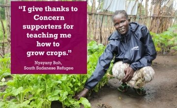 Nyayany Boh received training, seeds and tools from Concern to help her live in a more sustainable way by growing her own fruit and vegetables. Photo: Jennifer Nolan/Concern Worldwide.