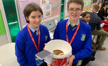 Donegal students Rory Coleman and Rachel Fletcher with their clever project. Photo: Jason Kennedy/Concern Worldwide