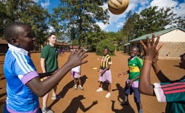 Dublin GAA Player, Michael Darragh Macauley playing games at M.M Chandaria school in Nairobi, Kenya.  Picture: Steve De Neef/Concern Worldwide