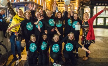 Members of the Mary Grimes School of Irish Dance entertain Grafton Street shoppers raising funds during the cash appeal for the Concern Fast. Photo: Kevin Carroll/Concern Worldwide.