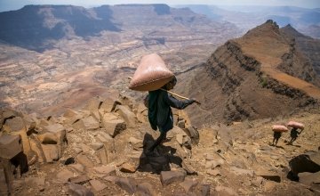 A valley in Amhara. In some parts of this region it hasn't rained properly for three years and all water sources have dried up. Some people walk up to five hours a day to collect water. Photo by: Kieran McConville/Concern Worldwide.