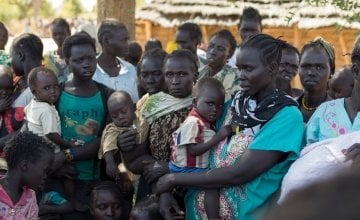 A mass nutrition screening of pregnant women, lactating mothers, and children under five at Mayen Ulem, Aweil North, South Sudan. Photo: Kieran McConville/ Concern Worldwide.
