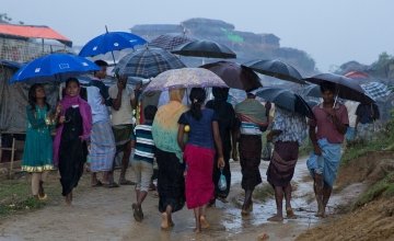 Wet scene weather at Moyhandhona camp in Cox's Bazar, Bangladesh. Photo: Kieran McConville/Concern Worldwide.