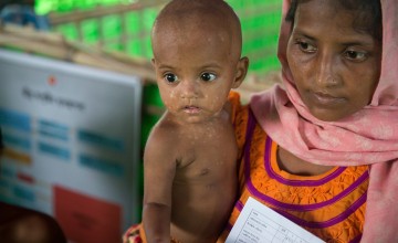 Lelia* and Tamir* at Concern Worldwide's Nutrition Support Centre at Hakim Para camp in Cox's Bazar, Bangladesh. Photo: Kieran McConville/Concern Worldwide.