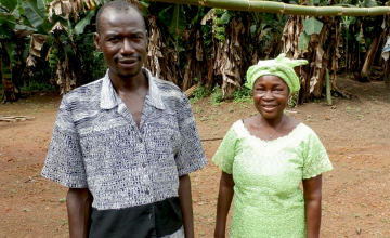 Alie Turay, a member of Wam Fambul, pictured with Coordinator of Wan Fambul, Hannah Gbla.  Photo: Renee Zandvliet / Concern Worldwide.