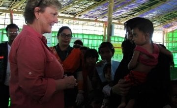 Anne O'Mahony visiting a Concern nutrition centre in Bangladesh. Photo: Concern Worldwide. 