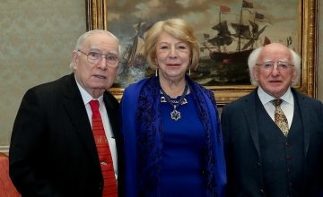 Concern co-founder John O'Loughlin Kennedy (left) with President Michael D Higgins and his wife Sabina Higgins at Áras an Uachtaráin