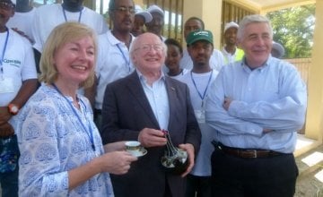 Irish President Michael D Higgins with Concern staff members during his recent visit to Ethiopia.