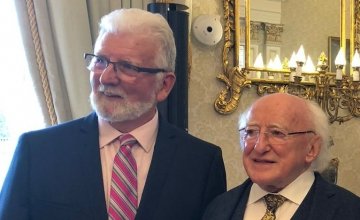 Mariner Karl Vekins with President Michael D. Higgins at 50th anniversary event for Concern Worldwide at Áras an Uachtaráin