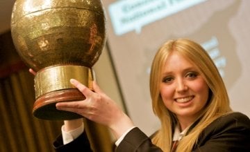 Newbridge College, Kildare, team captain Grainne Carr pictured in 2013 with the Concern Debates trophy after winning the national final.