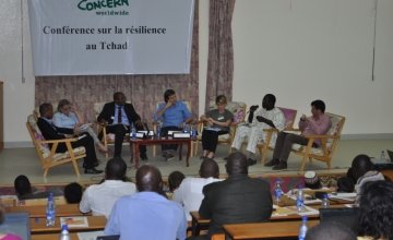 The photo shows discussants at the Chad conference on resilience to food and nutrition crisis which took place in N'Djamena, Chad, 2013. Photo: Connell Foley / Concern Worldwide.