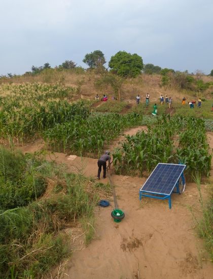Solar panel in fields in Malawi