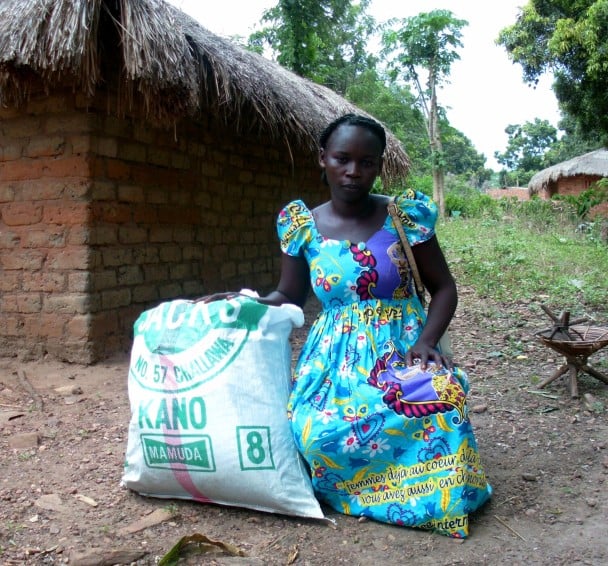 Gabrielle Yambatongo (30) receives the hygiene/NFI kit following flooding