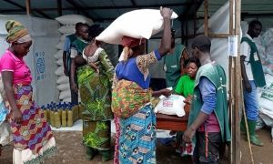 Programme participants receiving emergency aid last October in the DRC where Concern is scaling up its response while conflict continues 