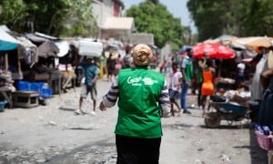 Concern team members on the streets of Cité Soleil in Port-au-Prince, Haiti. (Photo: Kieran McConville/Concern Worldwide)