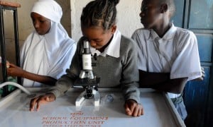 Students at Walda Primary School actively using equipment from the mobile laboratories as part of an initiative to increase education around and participation in STEM (especially for girls) organised by Concern. (Photo: Shaloam Strooper/Concern Worldwide)