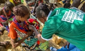 A child being treated at a Concern supported outreach centre in Lomodang, Kenya. 