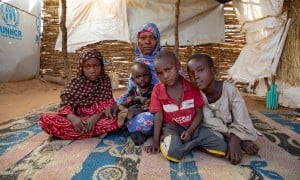 Hamila* (27) with her children in refugee camp in Eastern Chad. From left: Zara* (7), Rawa* (22 months), Murad* (5) and Yakub* (11). Photo: Eugene Ikua/Concern Worldwide