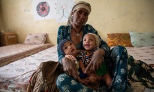 Azalu Tamu is a 38-year-old mother and a housewife from Ertnago Silase village in Guayent Kabele, Beyeda Woreda, North Gondar Zone, Amhara. She is married to a farmer and has seven children, including 9-month-old twin girls named Tenay Mihret and Asmra Mihret. Photo: Eugene Ikua/Concern Worldwide