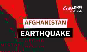 Black and red background with Afghanistan Earthquake written on top