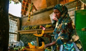 Surad* (55) runs her own shop in Bondhere district in Mogadishu. Concern’s Self-Help Group (SHG) model gave Surad* the support and skills she needed to begin her own business. The SHG programme first helps women individually, teaching them essential skills like business development. Photo: Adnan Mohamed/Concern Worldwide