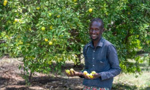 Abdi Ade Kiyo poses with some of the limes he has grown
