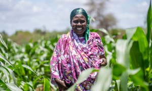 Aziza Fumo Satu is the chairlady of the Ghamano Farming Group and was born and raised in Wodesa, Tana River, Kenya. She is a mother of six and has learned to use family MUAC to monitor her children’s health, while farming maize, spinach, and green grams with her group. Photo: Eugene Ikua/Concern Worldwide.