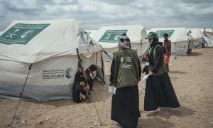 Concern staff conducting a rapid assessment with newly displaced people arriving at a displacement camp in Lahj Governorate, Yemen, following the recent escalation in conflict. 