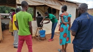 The important of hand-washing is taught in Concern&#039;s COVID-19 prevention programmes in Central African Republic.
