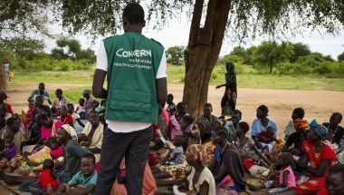 A man leading a nutrition education session in South Sudan