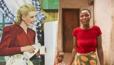 Left: A 1940s image of a housewife from Ladies&#039; Home Journal (Photo: Wikimedia Commons); Right: The Manjolo family, participants in Concern&#039;s Umozdi programme for gender equality in Malawi (Photo: Chris Gagnon/Concern Worldwide)
