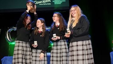 Concern Debates champions from Hazelwood College Aisling O&#039;Connor, Amy O&#039;Gorman, Regina Burke and Lucy O&#039;Gorman at The Helix, Dublin in a competition that 177 contested...