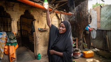 Idil* turning on the solar light she received as part of the Green graduation programme by Concern. (Photo: Mustafa Saeed/Concern Worldwide)