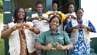 Concern Liberia team members Etmaralyn, Macee, WQueta, Antoinette, Susan, and Pandora at Concern&#039;s programme office in Buchanan. (Photo: Kieran McConville/Concern Worldwide)