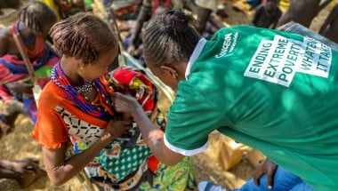 A child being treated at a Concern supported outreach centre in Lomodang, Kenya. 