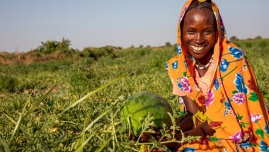 Mahadia Gamar (24) showcases her watermelon at her farm in Karo village, Chad. (Photo: Eugene Ikua/Concern Worldwide)