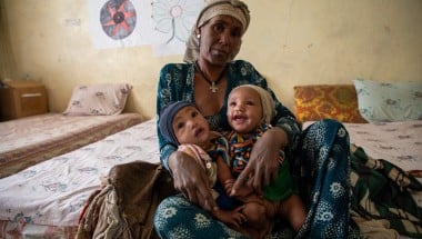 Azalu Tamu is a 38-year-old mother and a housewife from Ertnago Silase village in Guayent Kabele, Beyeda Woreda, North Gondar Zone, Amhara. She is married to a farmer and has seven children, including 9-month-old twin girls named Tenay Mihret and Asmra Mihret. Photo: Eugene Ikua/Concern Worldwide