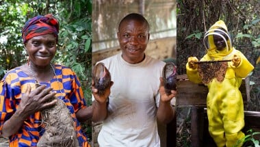 Yaiye Conteh, Jerry Gorr and David Gargar are all foraging for food security Photo: Kieran McConville/Concern Worldwide