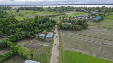 A four-foot-high, 2,241-foot-long flood-resilient road now bridges the east and west of Vati Kapasia, Bangladesh. The raised road, a lifeline for the local community, was constructed in July 2024 by Gana Unnayan Kendra with support from Concern Worldwide and funded by the Z Zurich Foundation”. Photo: Saikat Mojumder/Concern Worldwide