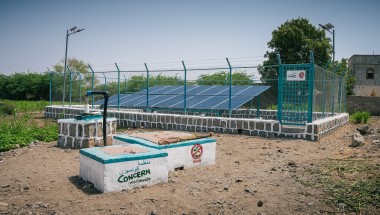 Solar-powered water system constructed by Concern’s local partner, Generation without Qat (GWQ), in Ta’iz Governorate. Photo: Concern Worldwide.