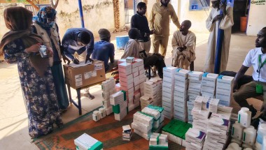 A Concern Worldwide team delivering vital supplies of medicine to the Alryad health facility, El Geneina, Sudan.