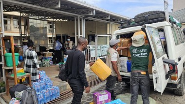 Concern staff load vehicles with tequipment and supplies before the teams depart to support targeted communities in North Kivu, Democratic Republic of Congo. 