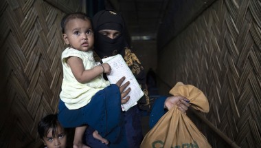 Dina* and her one-year-old child Barsha* just received Super Cereal Plus, a fortified blend of wheat and soya that's rich in protein and nutrients. It's provided to pregnant and breastfeeding mothers at the Rohingya camp through Concern's Integrated Nutrition Facilities (INFs).