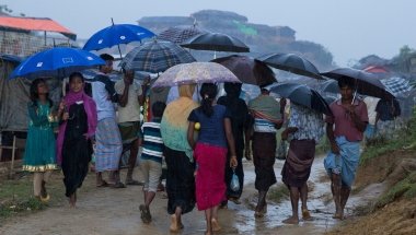 Wet scene weather at Moyhandhona camp in Cox&#039;s Bazar, Bangladesh. Photo: Kieran McConville/Concern Worldwide.