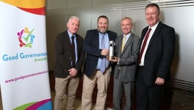 Jim Hynes, Richard Dixon and Tom Shipsey from Concern accepting a special recognition award from Diarmuid O&#039;Corrbui, CEO of the Carmichael Centre. Photo: Marc O&#039;Sullivan/Concern Worldwide.