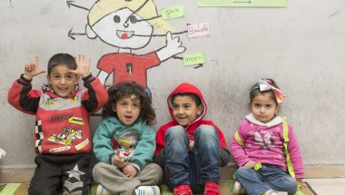 Kareem and his friends taking part in Concern’s non-formal education programme at a learning centre in north Lebanon. The children in this class are aged between three and five. Photo: Chantale Fahmi/Concern Worldwide 2017.