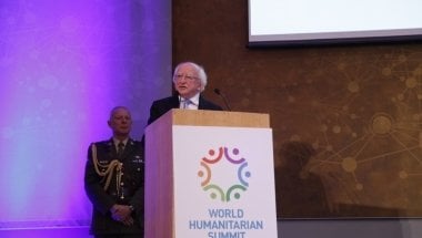 President Michael D Higgins speaks to the Irish Humanitarian Summit. Photo: UCD CHA
