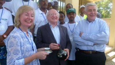 Irish President Michael D Higgins with Concern staff members during his recent visit to Ethiopia.