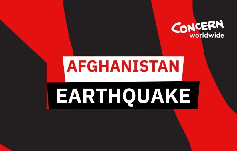 Black and red background with Afghanistan Earthquake written on top