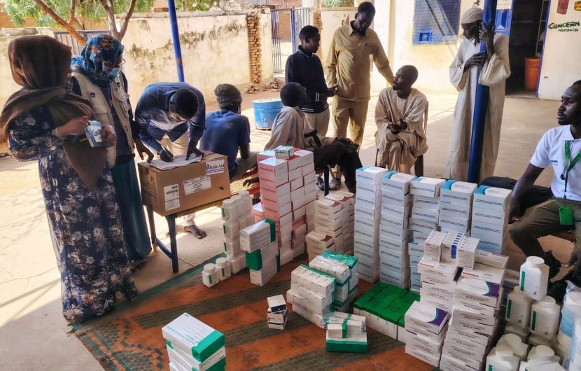 A Concern Worldwide team delivering vital supplies of medicine to the Alryad health facility, El Geneina, Sudan.